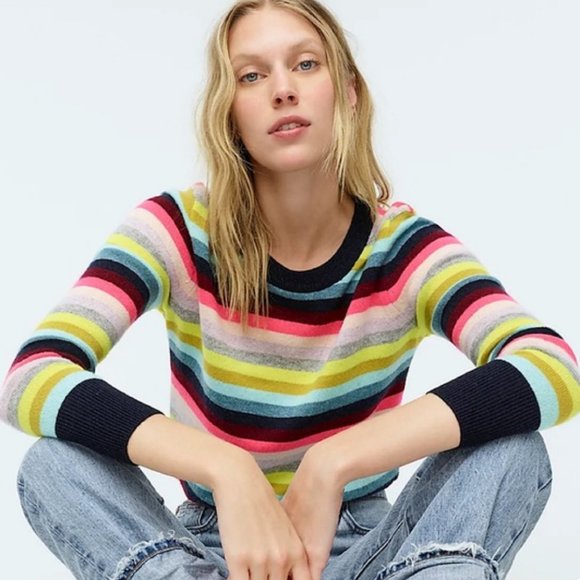 J. Crew Multistripe Cashmere Crewneck Sweater - Picture 1 of 8